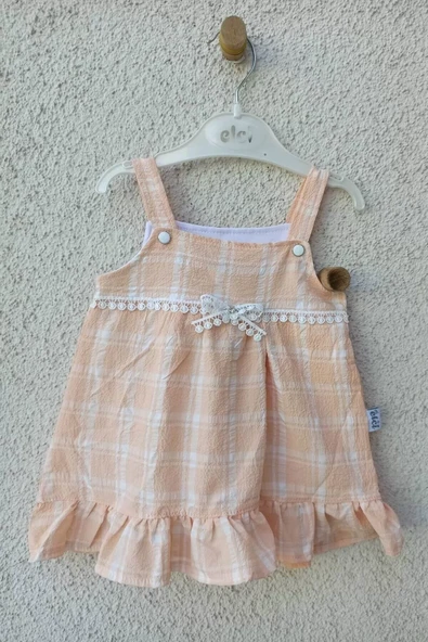 Kız Bebek Askılı Kareli Külotlu Bebek Elbisesi - 5