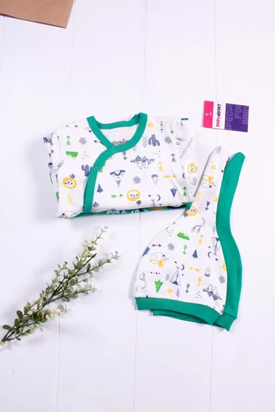 Jungle Desenli Erkek Bebek 4'lü Tulum Seti - Resim 5