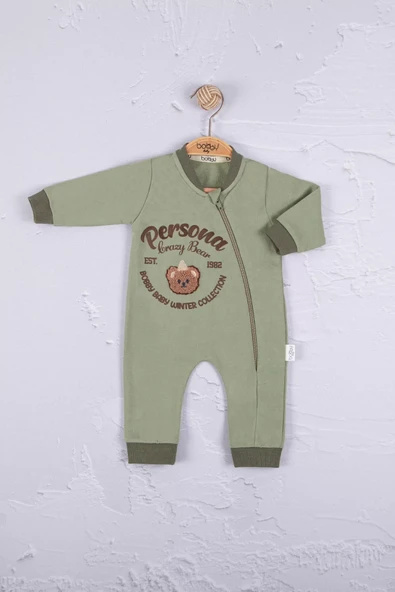 Persona Bear Nakışlı % 100 Pamuk Erkek Bebek Tulum - Resim 3