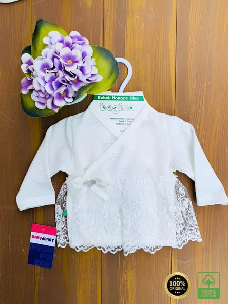 Dantel Desenli 0-3 Ay Hastane Çıkışı Seti %100 Pamuk - Resim 4
