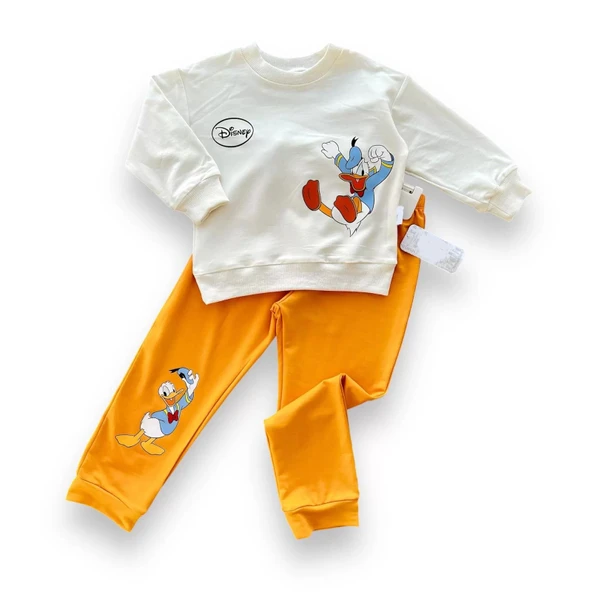 6-9-12-18 Ay Ördek Baskılı Pamuk Penye Kumaş Erkek Bebek Takımı ürün görseli