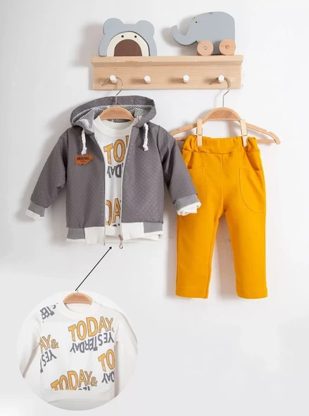 Erkek Bebek Today Baskılı Yağmurluk 3'lü Takım - Resim 4