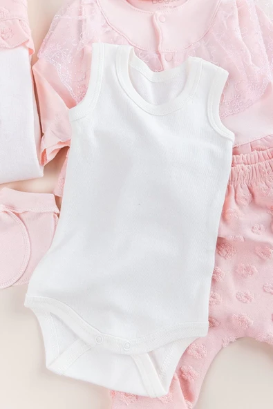 Dantel İşlemeli Kabartmalı 10 Parça Kız Bebek Hastane Çıkışı Kutulu %100 Pamuk - Resim 8