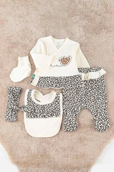 Leopar Desenli 6li Hastane Çıkışı Seti %100 Pamuk - Resim 5