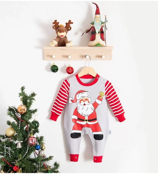 Noel Baba Detaylı Bebek Tulum % 100 Pamuk - Resim 3