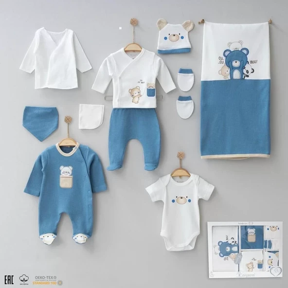 Bebek Waffle Ayıcık Desenli 10'lu Kutulu Hastane Çıkışı Seti Kutulu - Resim 2