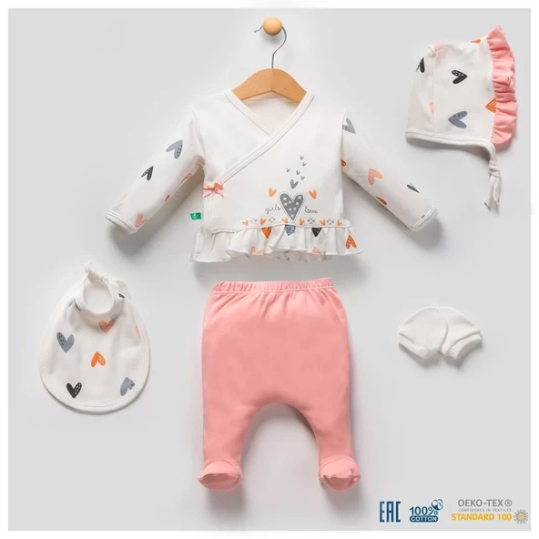 Kalp Desenli 5li Hastane Çıkışı Seti %100 Pamuk - Resim 6