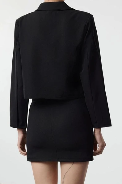 Tarz Kadın Modern Moda Normal Bel Boru Paça Gömlek Yaka Tüvit Kumaş Dokuma Ceket-Etek Takım - Resim 3