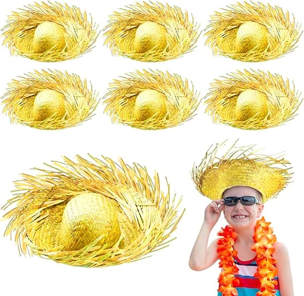 Tropikal Parti Sarı Hasır Hawaii Şapkası 13x36 Cm - 2