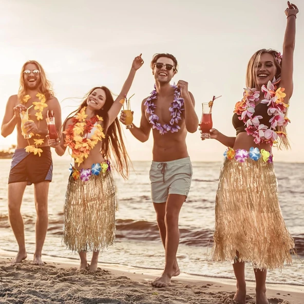 Hawaii Tarzı Hula Eteği – 60 Cm Hasır Naturel Etek - 4