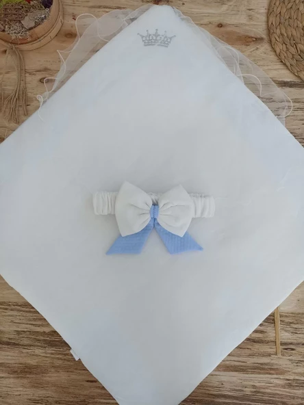 Yenidoğan Bal Peteği My Prince Taç Nakışlı Delüks Kundak Bebek Battaniyesi Mavi - 7