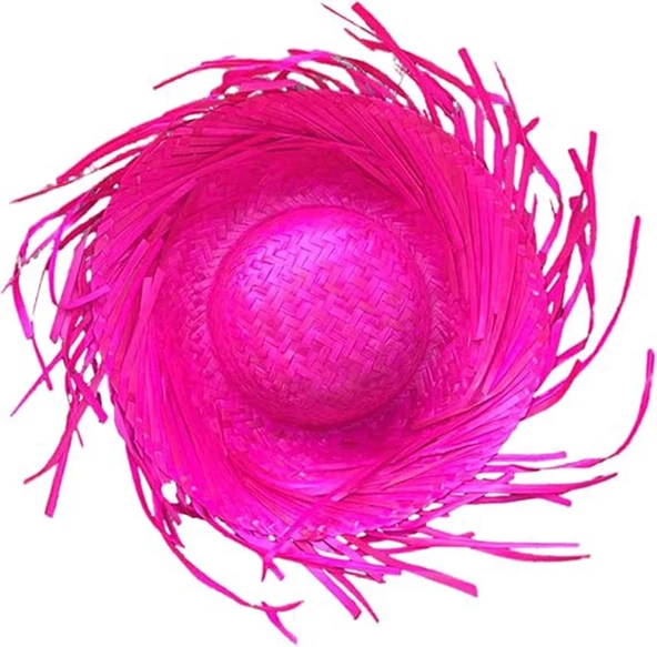 Tropikal Parti Pembe Fuşya Hasır Hawaii Şapkası 13x36 Cm - 4