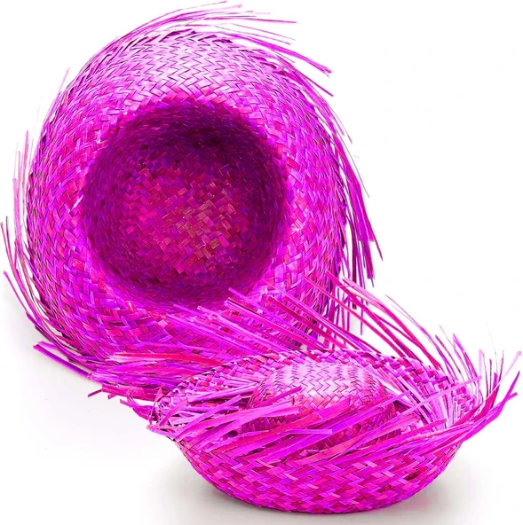 Tropikal Parti Pembe Fuşya Hasır Hawaii Şapkası 13x36 Cm - 3