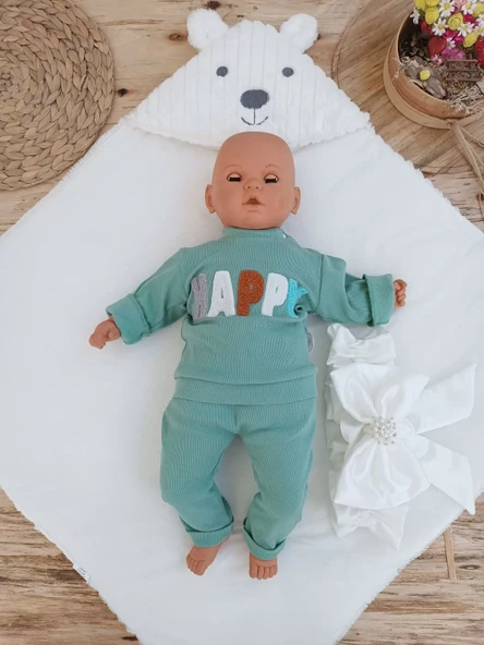 Yenidoğan Beyaz Wool Yün Kumaş Ayıcık Kulaklı Kundak Bebek Battaniyesi Beyaz - 5