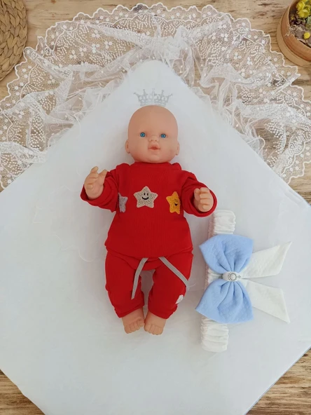 Bal Peteği My Prince Taç Nakışlı İnci Fiyonklu Dantel Duvaklı Delüks Kundak Bebek Battaniyesi Mavi - 5