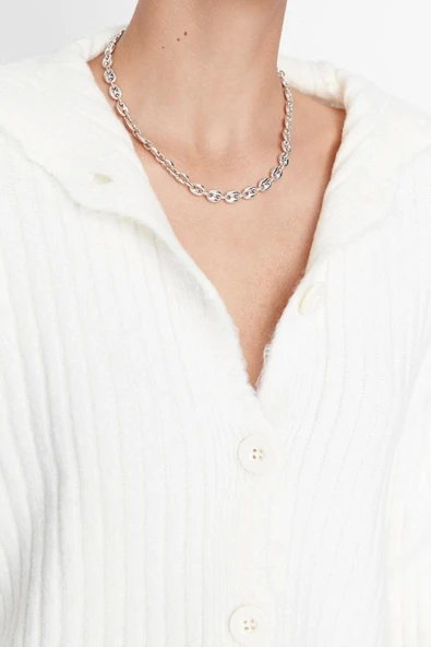 Kadın Modern Tarz Rahat Uzun Dik Yaka Düz Kol Crop Triko Hırka - Resim 2