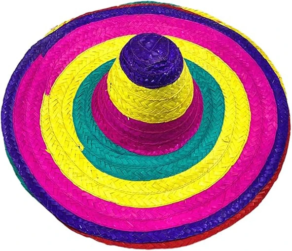 Sombrero Meksika Şapkası Renkli Örme Hasır Yetişkin Boy - 5