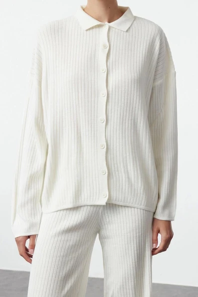 Tarz Kadın Modern Moda Normal Bel Boru Paça Polo Yaka Basic Polo Yaka Triko Alt-Üst Takım