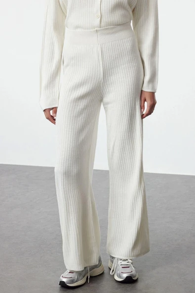 Tarz Kadın Modern Moda Normal Bel Boru Paça Polo Yaka Basic Polo Yaka Triko Alt-Üst Takım - 4