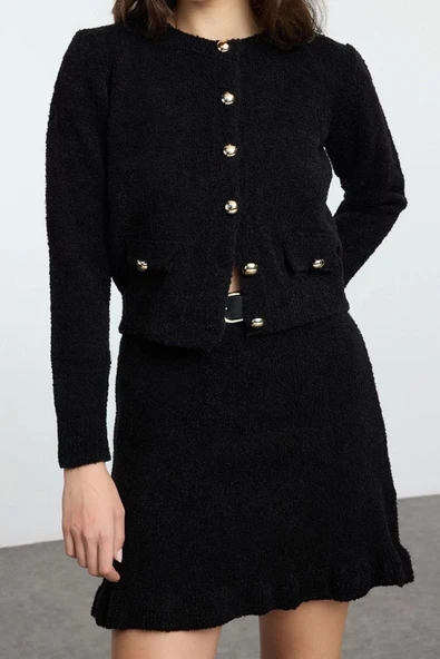 Tarz Kadın Modern Moda Normal Bel Boru Paça Bisiklet Yaka Buklet Kemerli Triko Alt-Üst Takım - 2