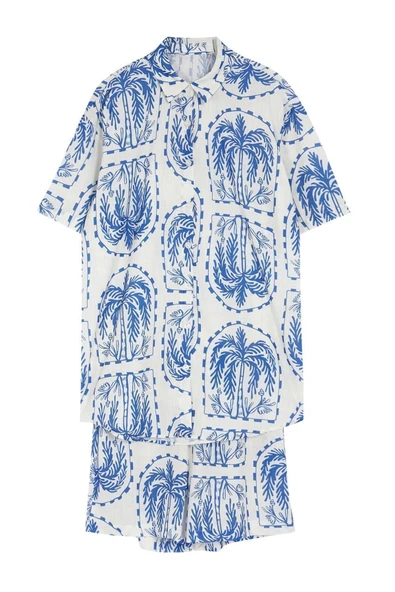 Moda Dokuma Etnik Gömlek Yaka Plaj Mavi-Etnik Dokuma 100% Polyester - 6