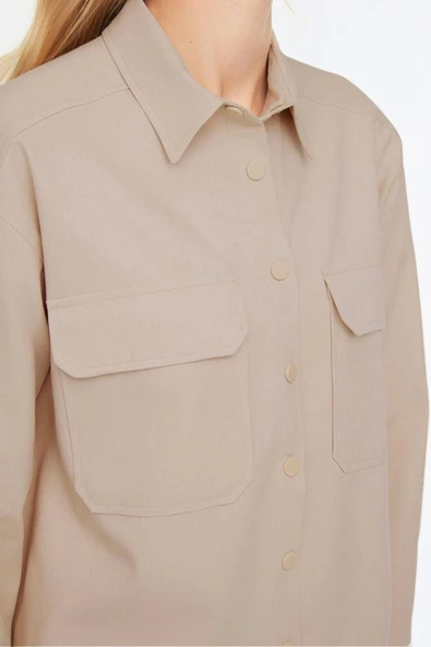 Moda Gömlek Yaka Düşük Kol Casual Günlük Cep Detaylı Çıtçıt Kapama Gömlek-Pantolon Dokuma Takım - 4
