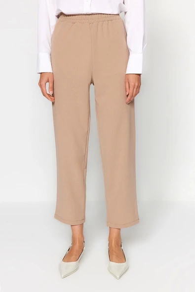 Moda Düz Gömlek Yaka Casual Günlük Vizon Altın Düğmeli Yelek-Pantolon Örme Alt Üst Takım - 5