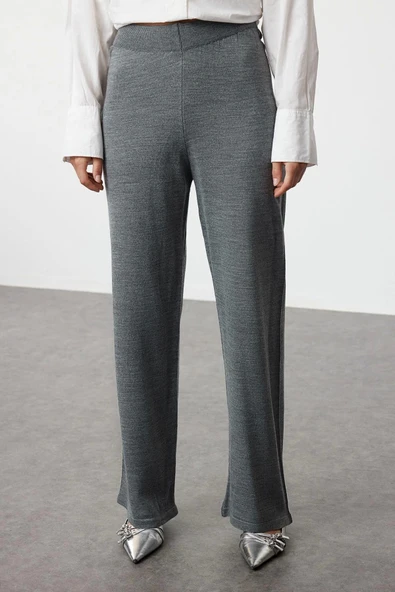 Moda Triko Düz V Yaka Düşük Kol Casual Günlük Taşlı Hırka-Pantolon Triko Alt-Üst Takım - 4