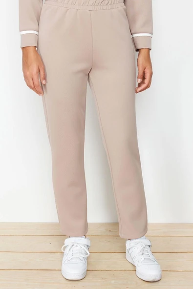 Moda Örme Düz Casual Günlük Taş Kapüşonlu Şerit Detaylı Dalgıç Scuba Örme Alt-Üst Takım - 5
