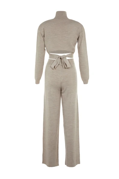 Moda Triko Düz Balıkçı Yaka Casual Günlük Crop Basic Balıkçı Yaka Triko Alt-Üst Takım - 6