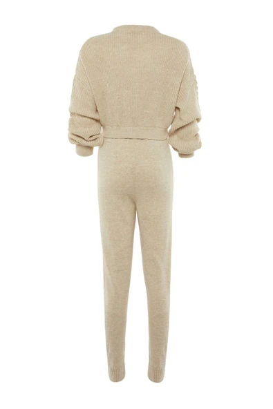 Moda Triko Saç Örgü Bisiklet Yaka Casual Günlük Crop Bisiklet Yaka Triko Alt-Üst Takım - 6