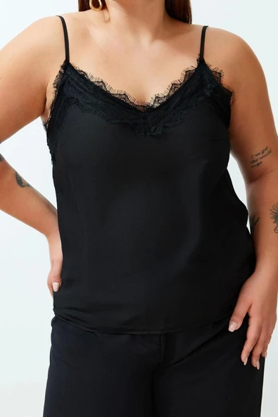 Moda Büyük Beden V Yaka Dokuma Regular Düz Desen Casual Günlük Regular Askılı Kol Bluz