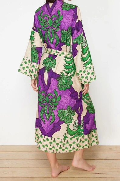Moda Dokuma Rahat Kalıp Uzun V Yaka Standart Kol Shally Basic Animal Desen Kimono Kaftan - 6