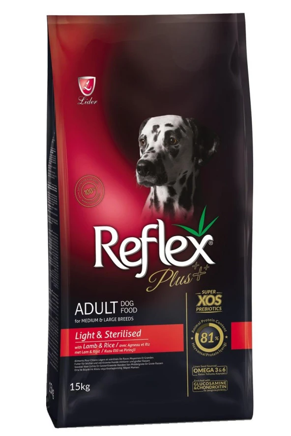 Reflex Plus Light&Kısırlaştırılmış Kuzu Etli Orta ve Büyük Irk Köpek Maması 15 Kg