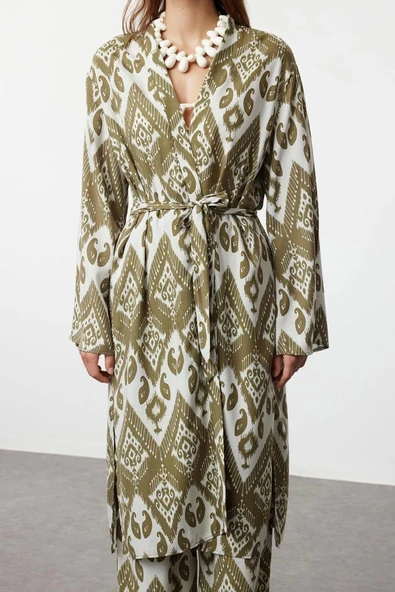 Moda Dokuma Rahat Kalıp Regular Kruvaze Standart Kol Mesh Basic Düz Desen Kimono Kaftan