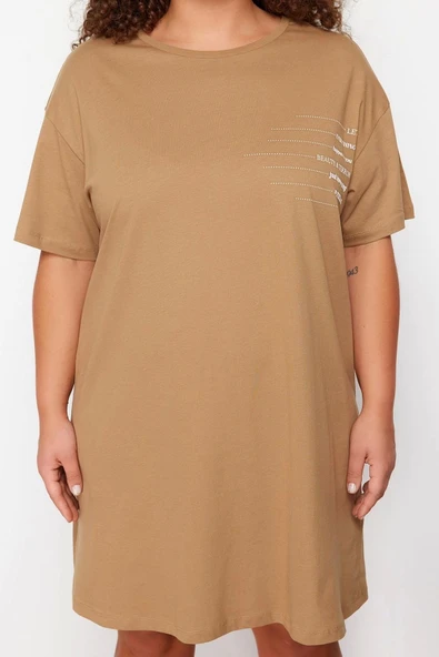 Moda Rahat Günlük Süprem Örme Bisiklet Yaka Kısa Kol T-Shirt Elbise Mini Boy Büyük Beden Elbise
