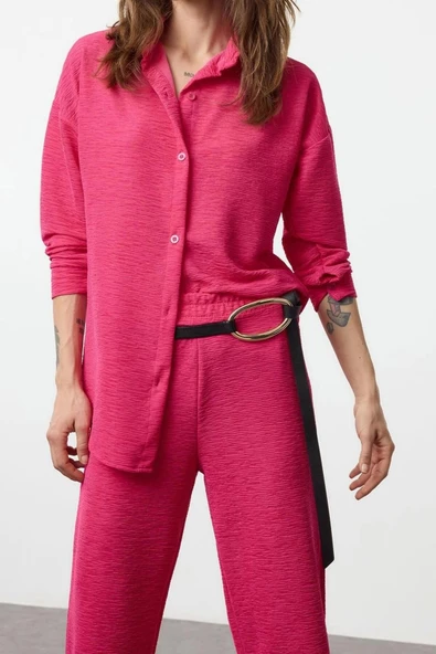 Tarz Kadın Modern Normal Bel Boru Paça Polo Yaka Rahat Kesim Örme Gömlek ve PantolonAlt-Üst Takım - 2