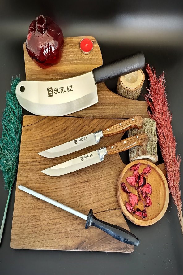 Sürmene Sürlaz Salata Seti, Doğrama, Dilimleme Bıçağı+ Soğan, Ezme Satırı+Masat