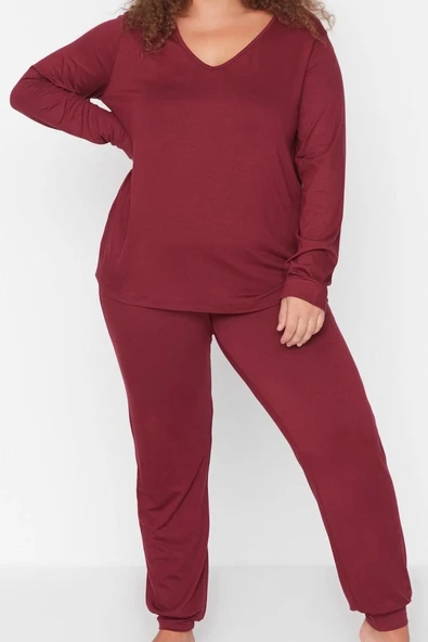 Tarz Rahat Büyük Beden Uzun Kollu Geniş Paça Süprem Örme Pijama Takımı