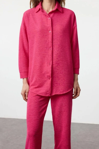 Tarz Kadın Modern Normal Bel Boru Paça Polo Yaka Rahat Kesim Örme Gömlek ve PantolonAlt-Üst Takım - 1