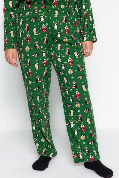 Tarz Rahat Büyük Beden Uzun Kollu Boru Paça Yılbaşı Temalı Örme Pijama Takımı - 5