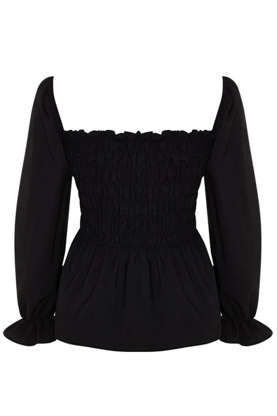 Moda Büyük Beden Kare Yaka Dokuma Fit Düz Desen Casual Günlük Crop Uzun Kol Bluz