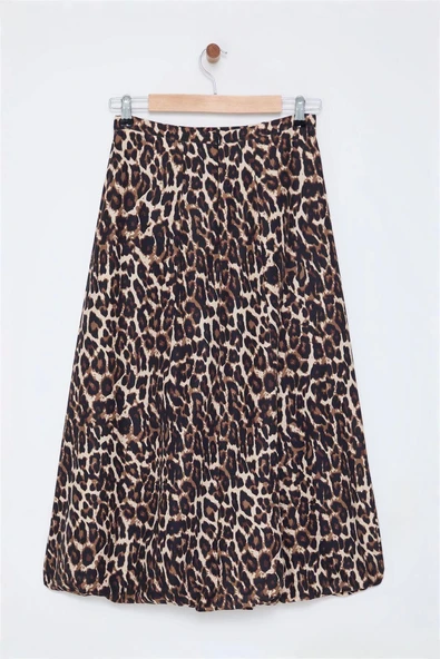 Modern Tarz Astarsız Dokuma Regular Boy Leopar Balon Detaylı Animal Desenli Maxi Boy Dokuma Etek - Resim 2