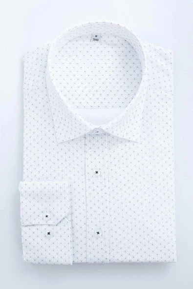 Şık Geometrik Desen Gömlek Yaka Slim Fit Desenli Erkek Klasik Smart Gömlek