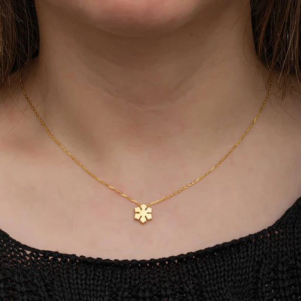 925 Ayar Gümüş Gold Minimal Kar Tanesi Kadın Kolye - 2