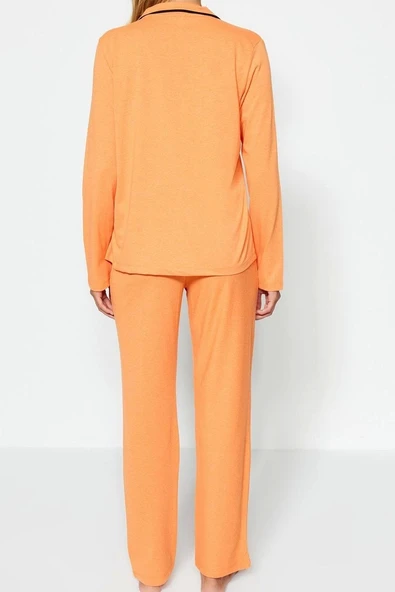 Tarz Rahat Uzun Kollu Boru Paça Pamuklu Panda Baskılı Gömlek-Pantolon Örme Pijama Takımı - 6
