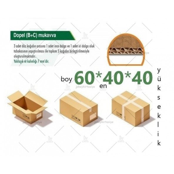 60x40x40 (K.S.S.S.K) 140.gramajlı Çift Oluklu 32.desi Büyük Boy E-ticaret Ve Taşınma Kolisi (5ADET)