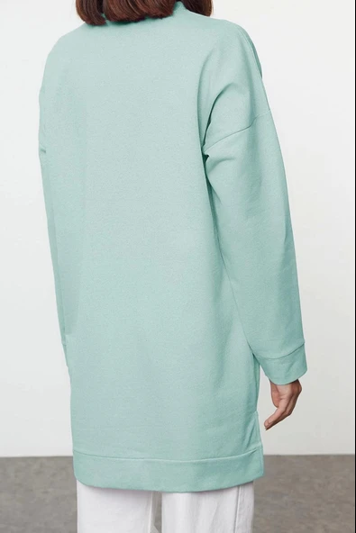 Tesettür Tarz Relaxed Bisiklet Yaka Düşük Kol Regular Basic Taş Detaylı Sweatshirt - 4