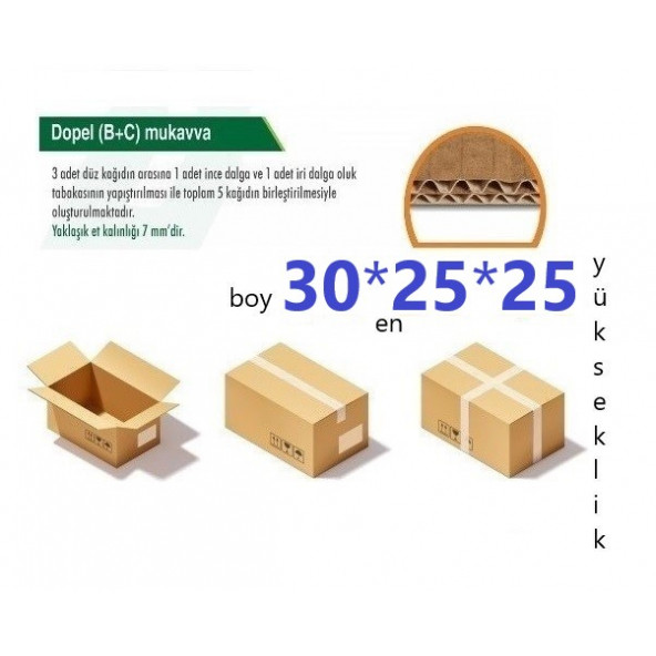 30x25x25 (T.s.S.s.T) Gramajlı Çift Oluklu Mini boy Taşıma-Taşınma Kolisi (5adt-Kapalı Hali 6'desi)