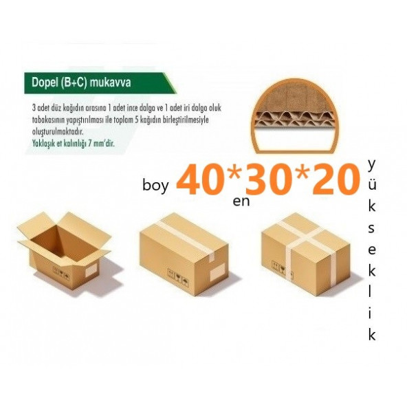 40x30x20 (T.s.S.s.T) Gramajlı Çift Oluklu Küçük boy E-ticaret ve Taşınma Kolisi (5adt-Kapalı Hali 8'desi)